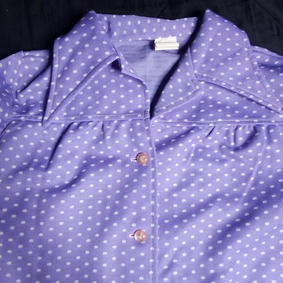 Vintage Purple Polka Dots Polyester Disco Shirt - Picture 1 of 5